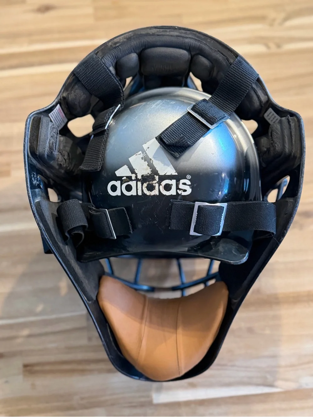 adidas Metallic Silver Catcher Helmet with Black Cage